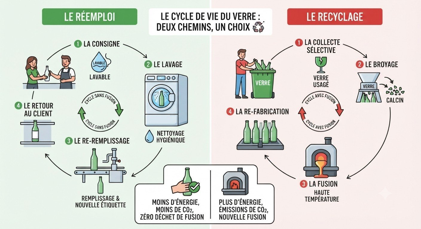 Réemploi vs recyclage des bouteilles de vin : quelle solution bas carbone ? Wineguru Réemploi vs recyclage des bouteilles de vin : quelle solution bas carbone ? Wineguru